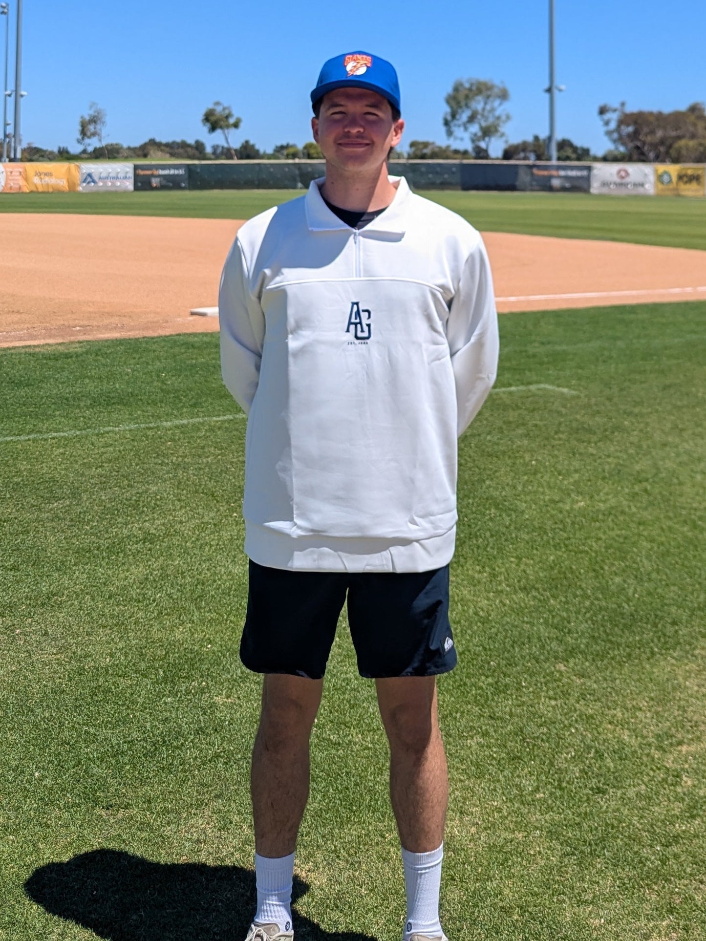 Off-White 1/4 Zip with Embroidered 'AG'